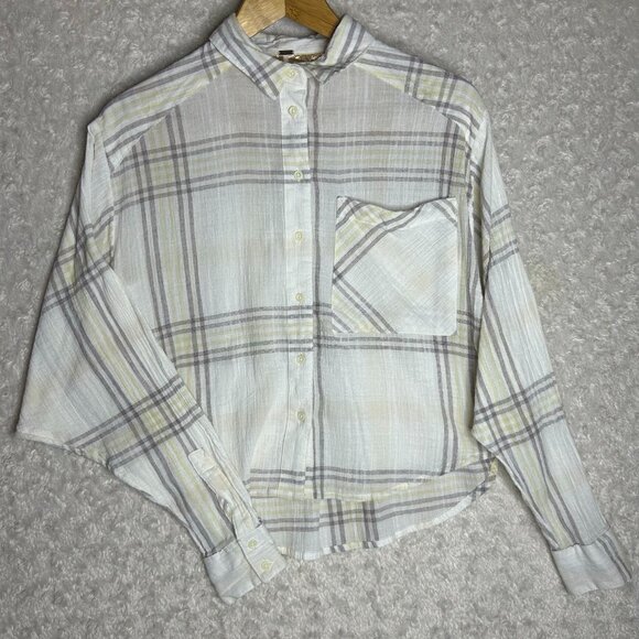 Free People Women’s Small Cropped Button‎ Down Batwing Long Sleeve Flannel - Picture 1 of 9
